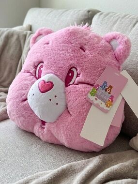 NWT Care Bears Cheer Bear Head Shaped Plush Pillow Miniso Exclusive 14” 2024